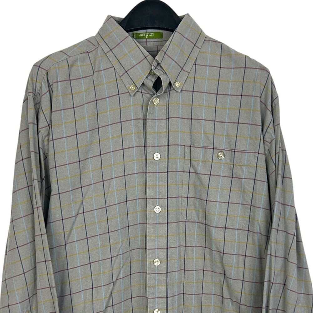 Orvis Men's Large Soft‎ Cotton Button Down Long Sleeve Shirt Green Check Plaid